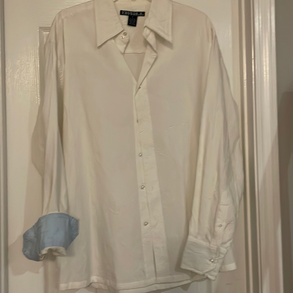 Gorgeous Crinkle Button Down Two Tone Cuffed Dress Shirt excellent condition